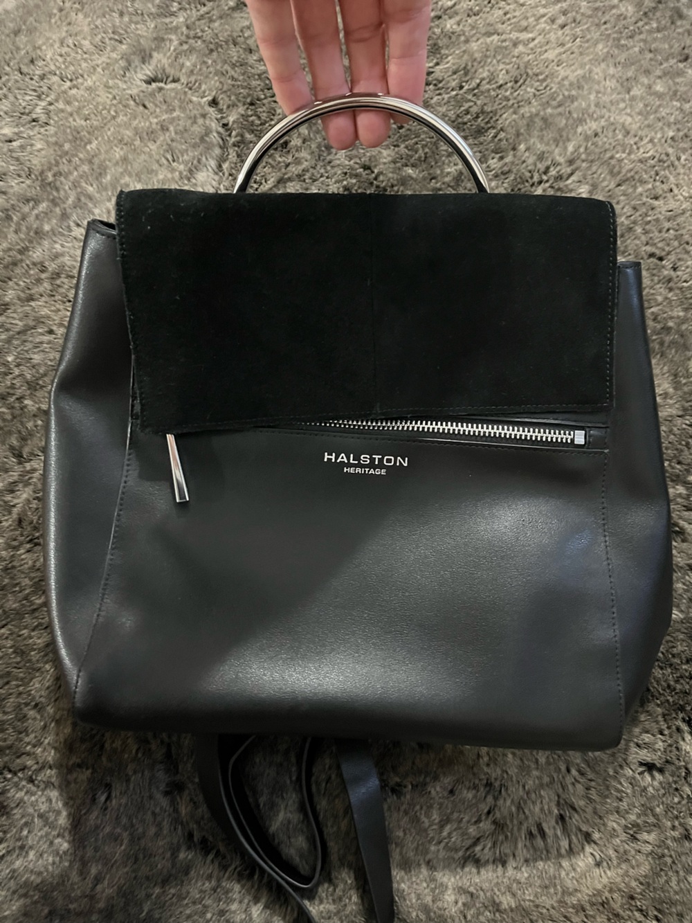 Halston Heritage black leather and suede backpack